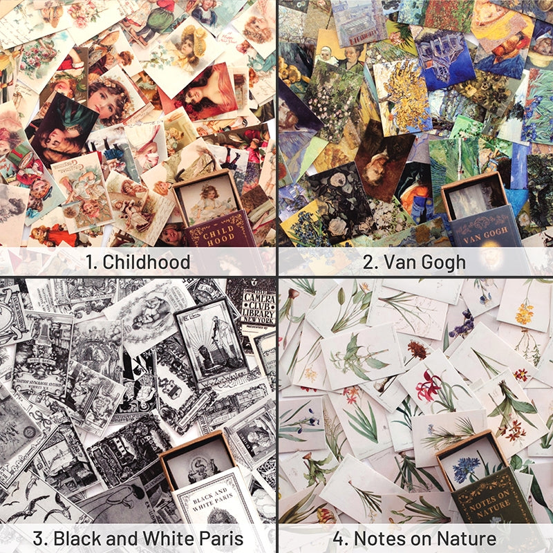 Vintage Mini Washi Sticker Book - Travel, Flower, Ocean, Poster, Newspaper,  Map, Girl