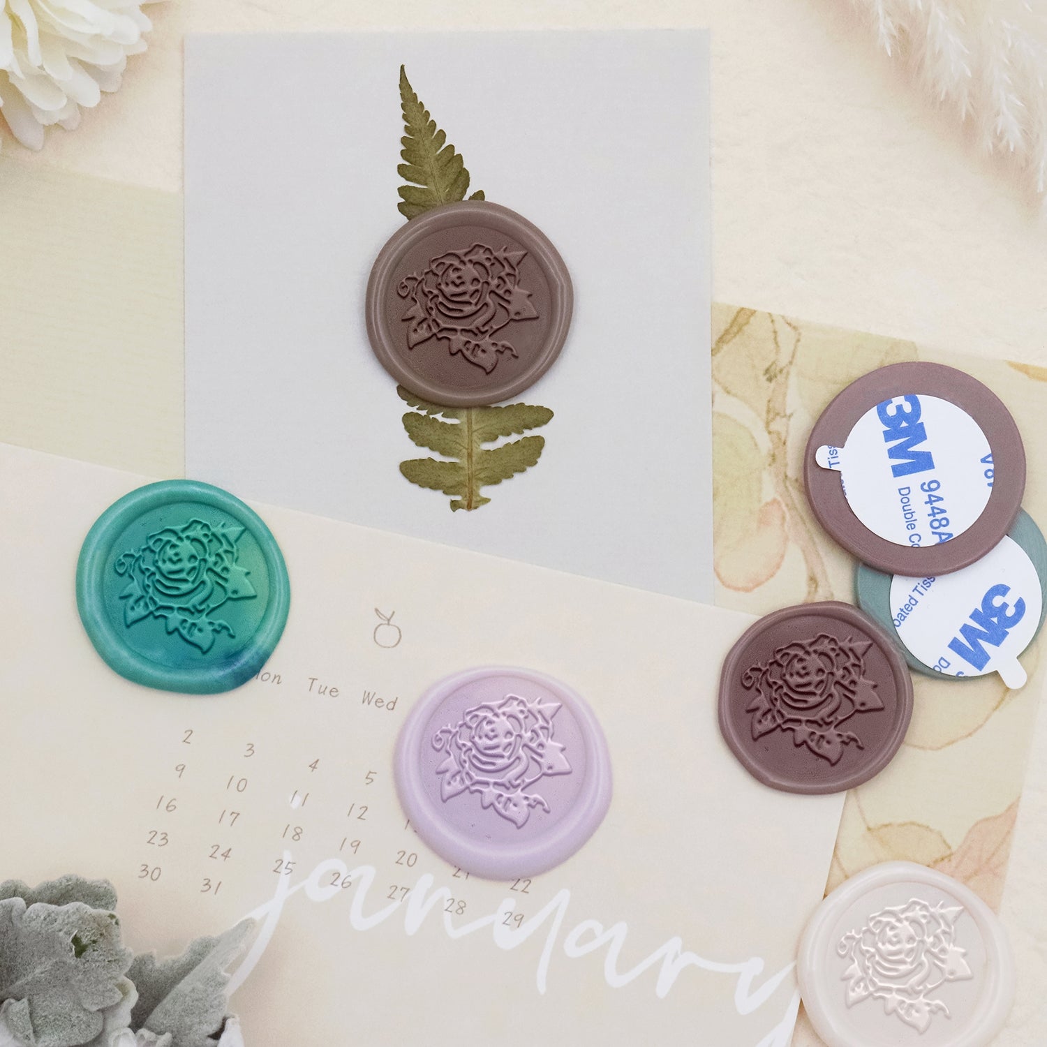 Linen warm nude roses wax seal stickers | Set of 10 Marketplace Wax Seals  by undefined