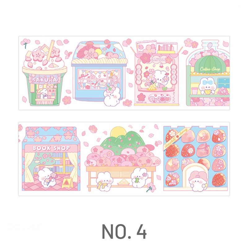 Cherry Blossom Sakura and Rabbit Long Strip PET Sticker7