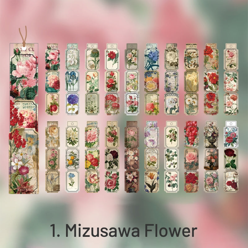 Flower-Vintage Long Strip Sticker Pack - Letter, Bird, Flower, Butterfly, Mushroom, Newspaper, Plant, Poster