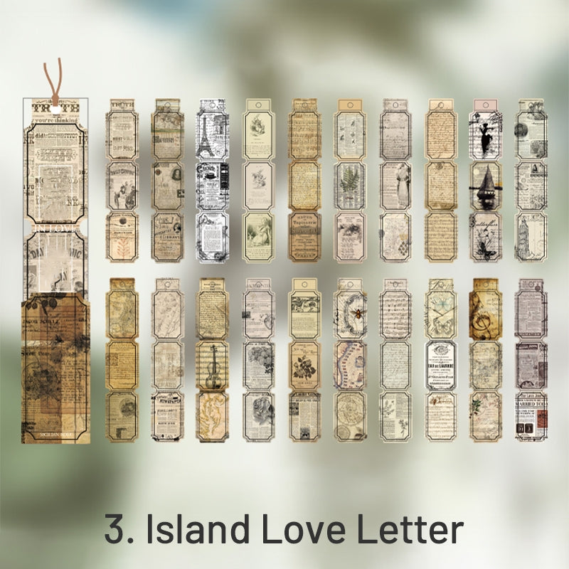 Love Letter-Vintage Long Strip Sticker Pack - Letter, Bird, Flower, Butterfly, Mushroom, Newspaper, Plant, Poster