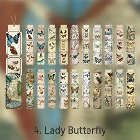 Butterfly-Vintage Long Strip Sticker Pack - Letter, Bird, Flower, Butterfly, Mushroom, Newspaper, Plant, Poster