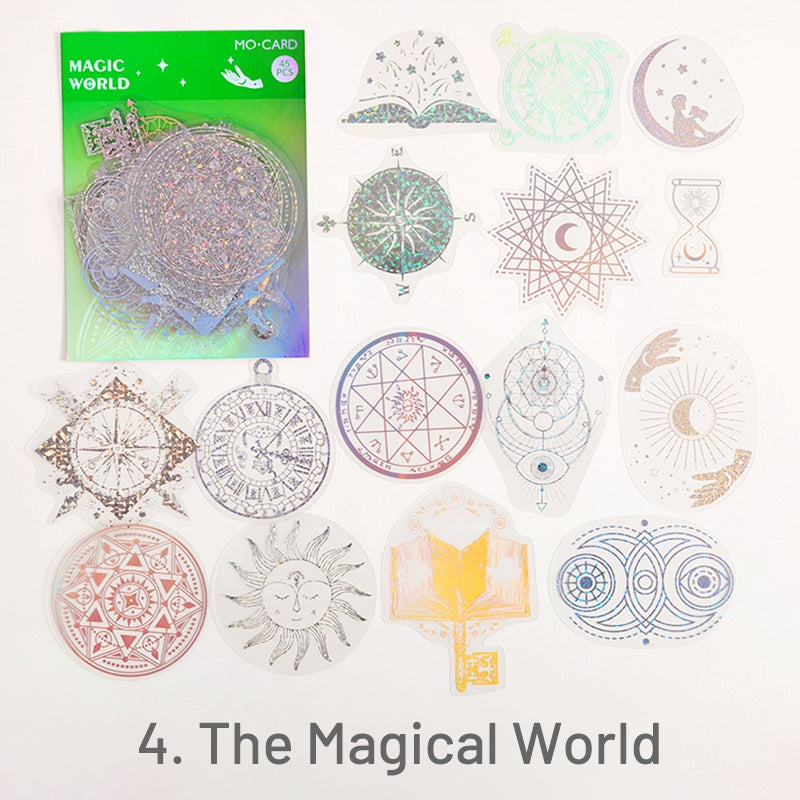 होलोग्राफिक फ़ॉइल स्टिकर पीईटी स्टिकर - महासागर, जादू, तितली, फूल, जंगल,  गेंडा