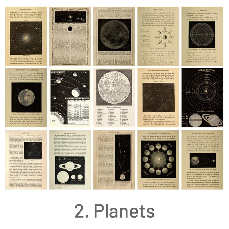 Vintage Text Scrapbook Background Paper - Planets, Flowers, Letters, Music7