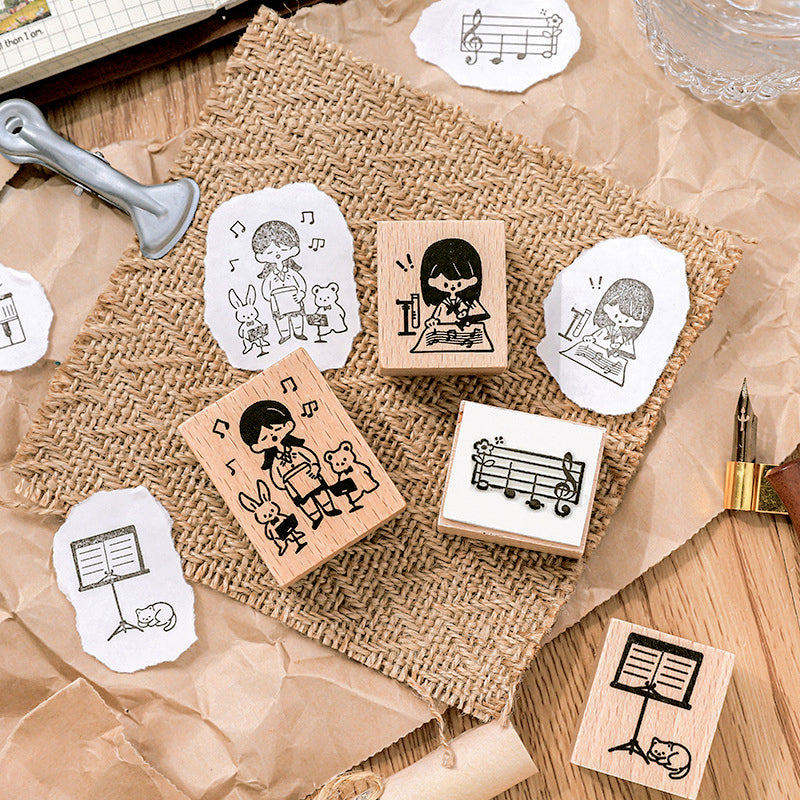 Vintage Music Series Wood Stamps DIY Craft Wooden Scrapbooking Stationery  Scrapbooking Standard Rubber Stamp Gifts
