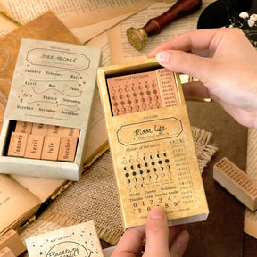 Time Travel Vintage Perpetual Calendar Wooden Rubber Stamp Set b2
