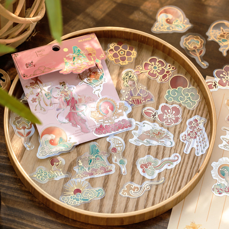 Stamp Stickers Glitter DIY 40PCS Aesthetic Journal Stickers Vintage Stickers