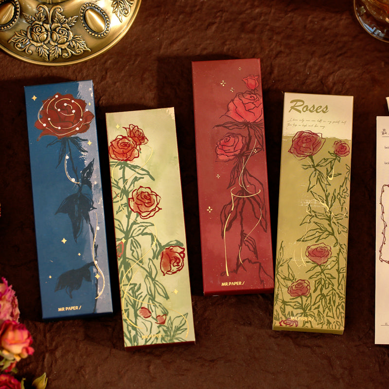  Universe of Roses Vintage Paper Bookmark Box Package Rose Illustration b1-