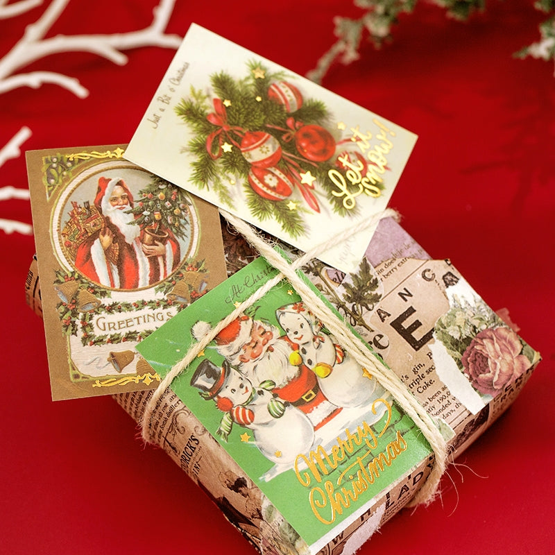 Vintage Christmas Celebration Bronzing Washi Sticker Book PVC Cover 30 PCS Journal Stickers b3