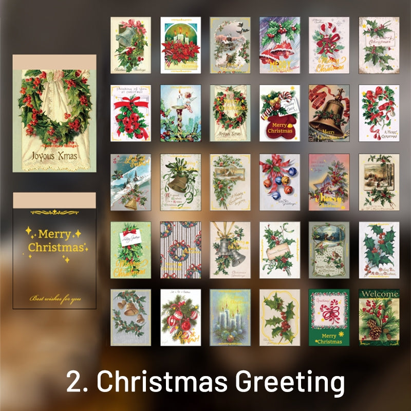 Vintage Christmas Celebration Bronzing Washi Sticker Book PVC Cover 30 PCS Journal Stickers sku-2