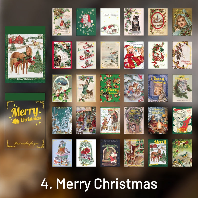 Vintage Christmas Celebration Bronzing Washi Sticker Book PVC Cover 30 PCS Journal Stickers sku-4