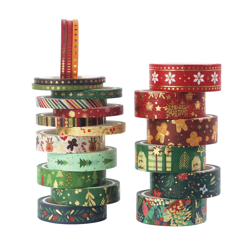 Washi Roll Sale: Silver Foil Christmas Trees on Red Washi 