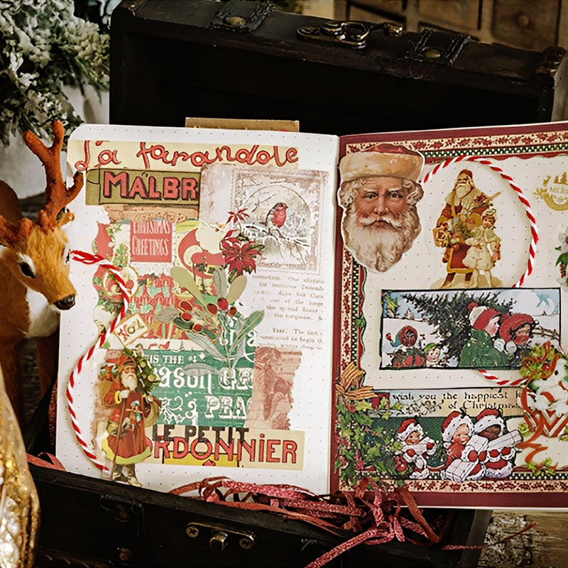 Vintage Christmas Prologue DIY Square Background Sticker Santa Christmas Tree Decoration Journal Stickers b2