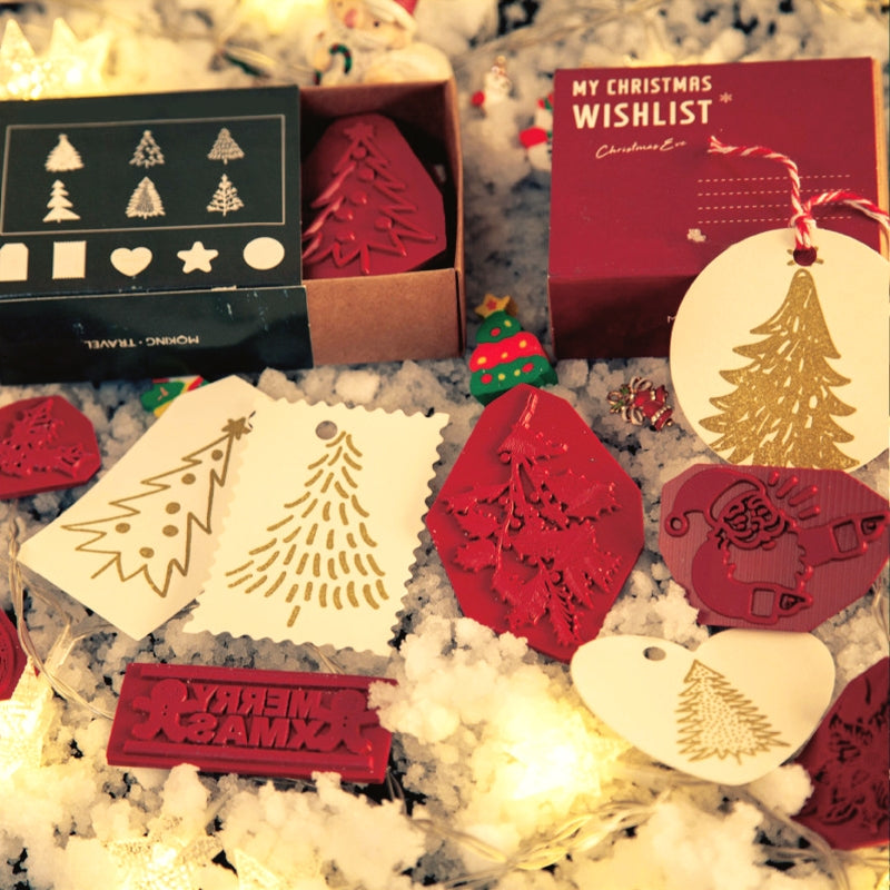 Vintage Christmas Wishlist Rubber Stamp Set b1