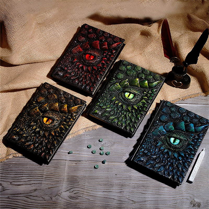 Vintage Embossed Resin Cover Dragon Eye Notebook Dark A5 Kraft Journal Red Blue Gold Green a