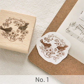 Vintage Flower & Bird Wooden Rubber Stamp sku-1