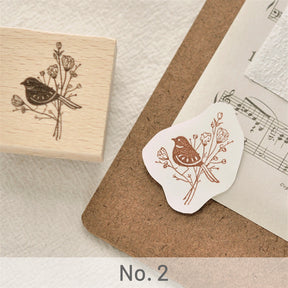 Vintage Flower & Bird Wooden Rubber Stamp sku-2