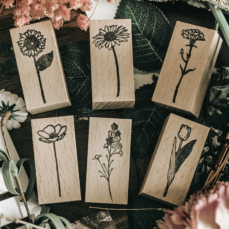 Vintage Flower & Text Wooden Rubber Stamp a