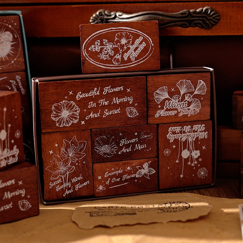 Vintage Flowers Stamps Wooden Rubber Stamp Set b3