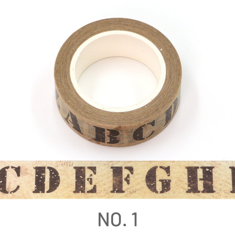 Alphabet-Vintage Washi Tape Set - Alphabet, Travel, Stamp, Newspaper, Manuscript, Texture