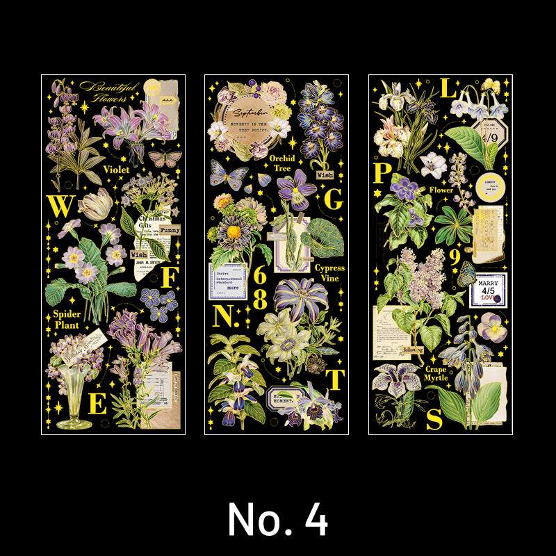 Vintage Hot Stamping Floral Plant Sticker sku-4