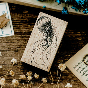 Vintage Jellyfish Wooden Rubber Stamp a