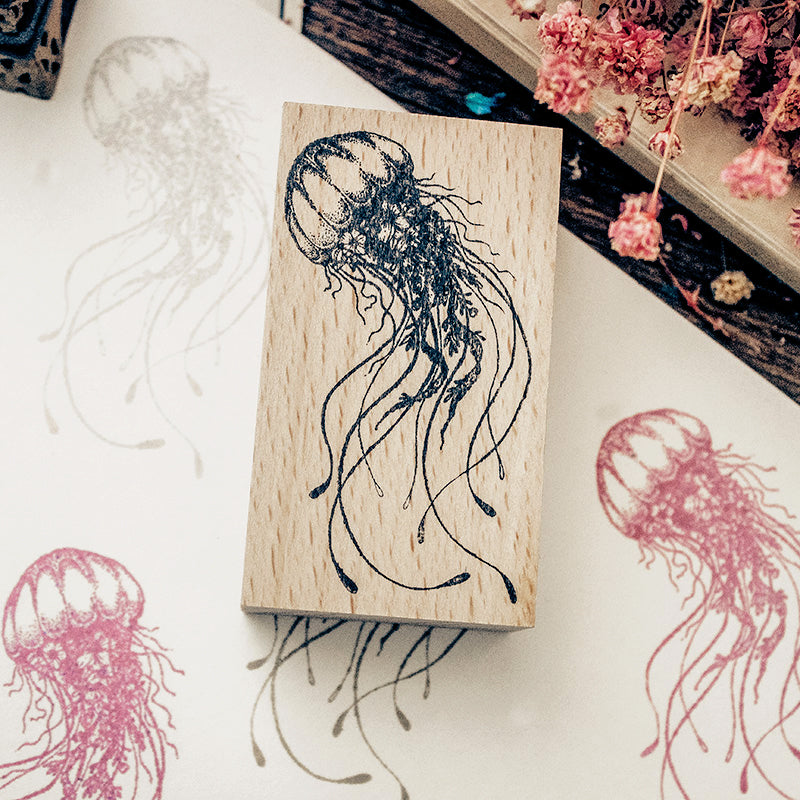 Vintage Jellyfish Wooden Rubber Stamp b2