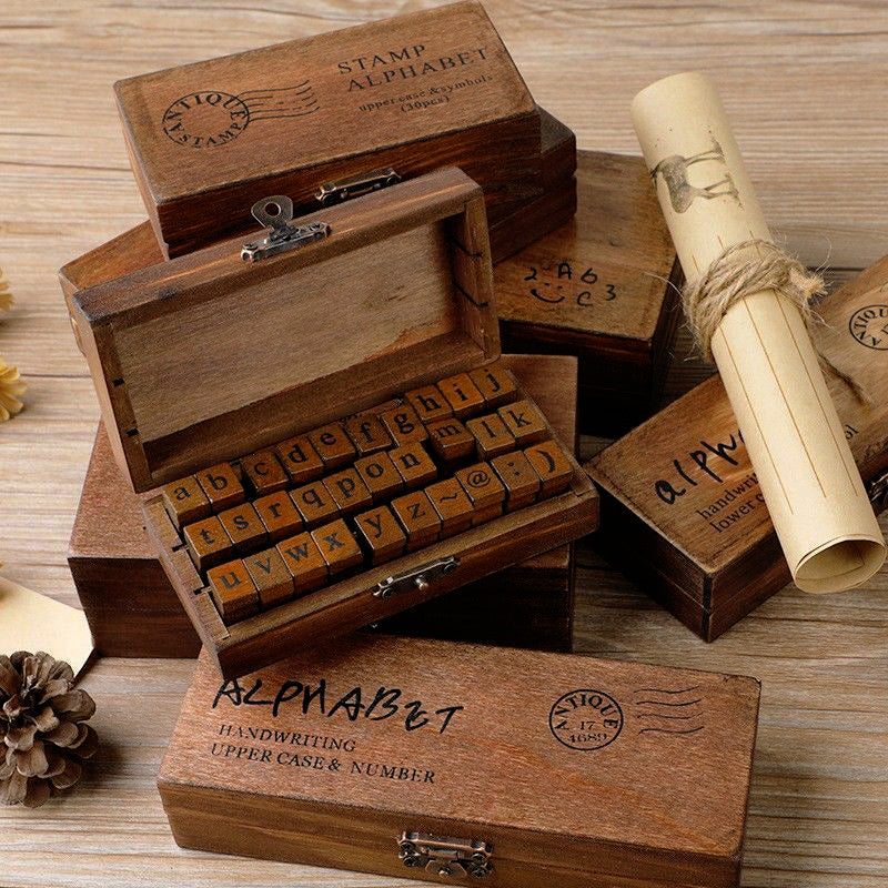 70pcs Alphabet Stamps Vintage Wooden Rubber Letter Number and Symbol Stamp  Set for DIY Craft Card Making Happy Planner Scrapbooking Supplies