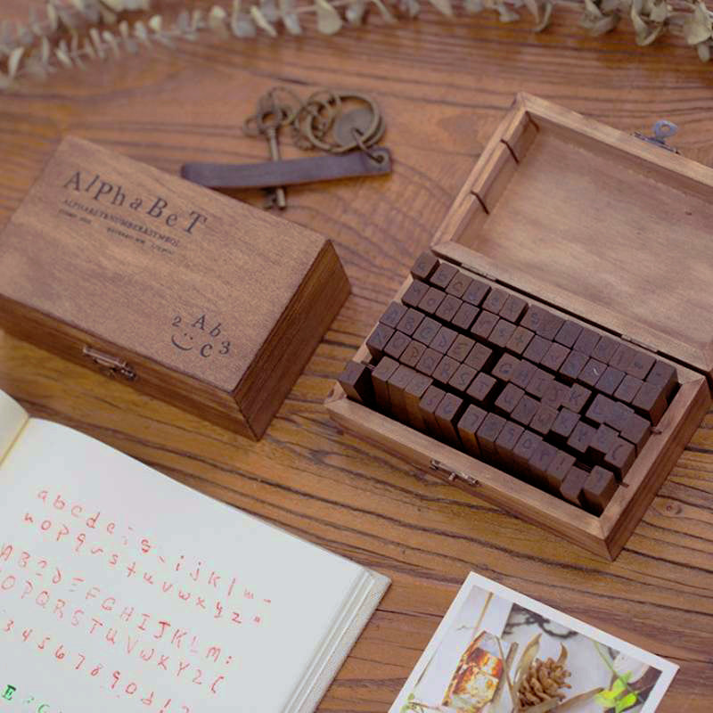Oumefar Letter Stamps for Clay, Retro Wooden Mini Letter Stamp Woodenink Letter and Number Stamps Set Art Handicraft Card Making Rubberstamp Clay