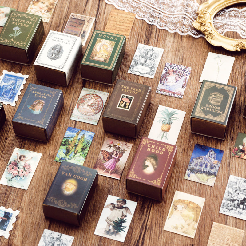 Vintage Mini Box Scrapbook Card Paper Book Collection Journal Decoration a-原