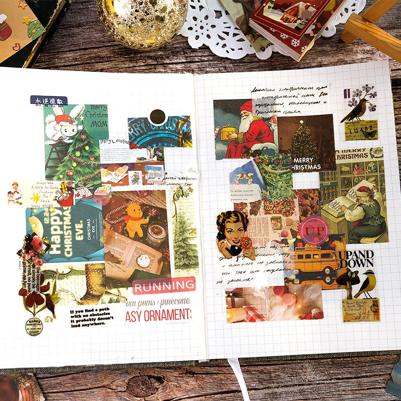 Vintage Mini Christmas Kraft Scrapbook Paper Book 100 PCS b2