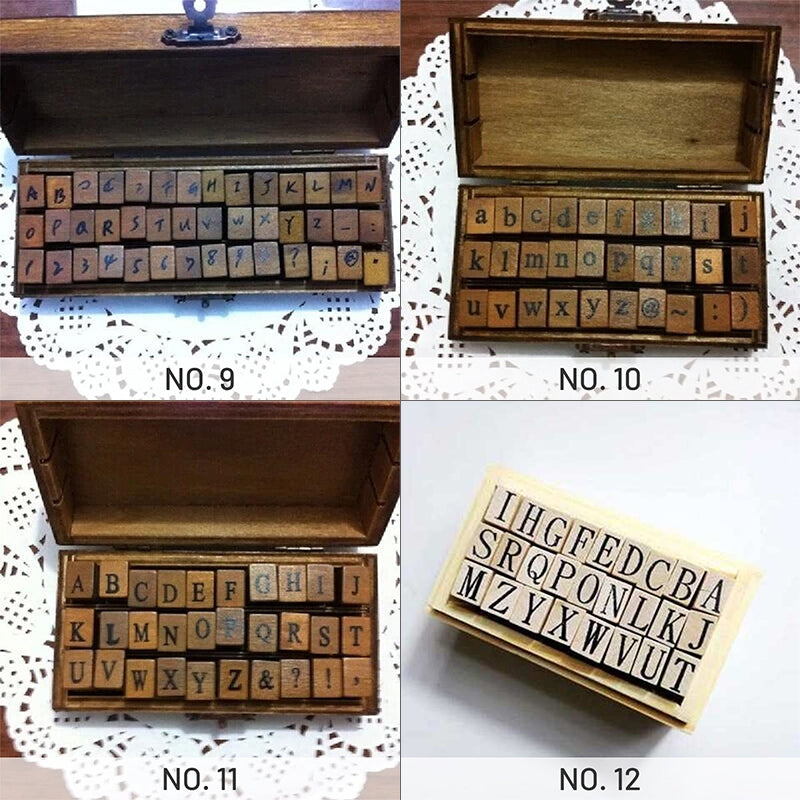 Ready Made Rubber Stamp - Vintage Letter & Number Wooden Rubber Stamp Set