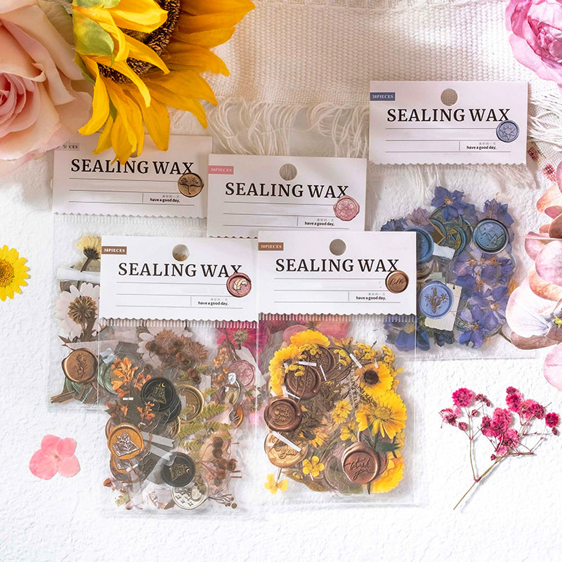 Wax Seal Imprint Dried Flower Plant PET Stickers a