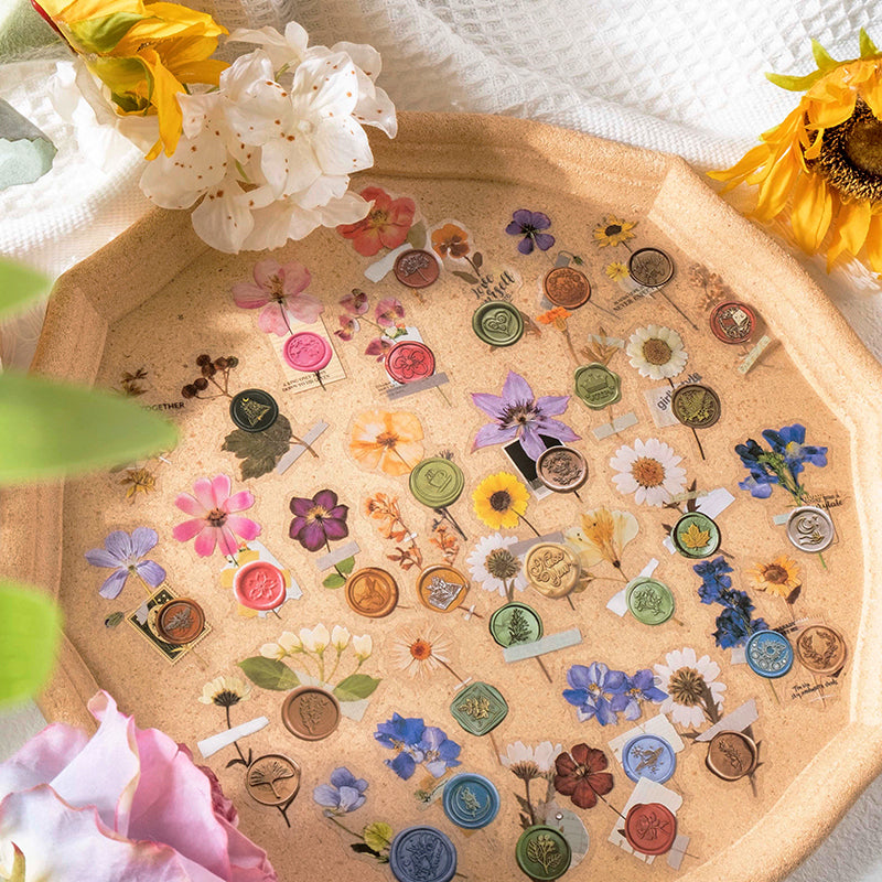Wax Seal Imprint Dried Flower Plant Polyethylene Terephthalate Stickers ...