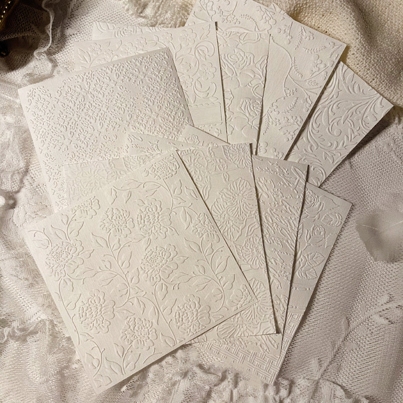 White Flower Relief Printing Junk Journal Paper c
