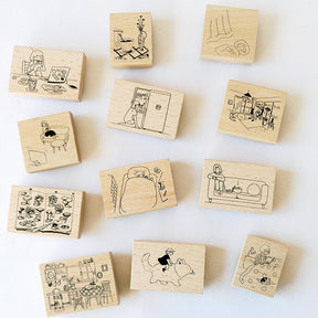 Winter Series Cartoon Character Girl Illustrations Wooden Rubber Stamp b1