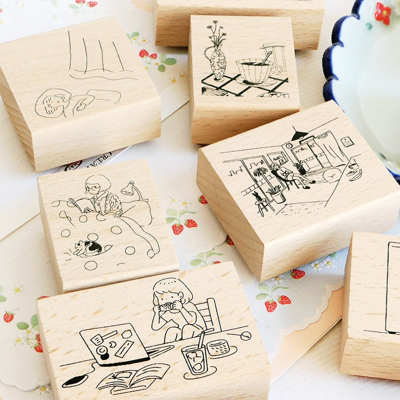 Winter Series Cartoon Character Girl Illustrations Wooden Rubber Stamp b2