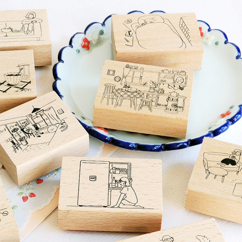 Winter Series Cartoon Character Girl Illustrations Wooden Rubber Stamp b3