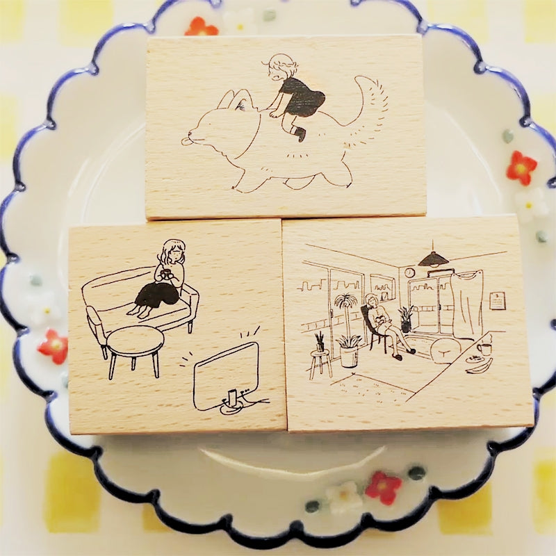 Winter Series Cartoon Character Girl Illustrations Wooden Rubber Stamp b4