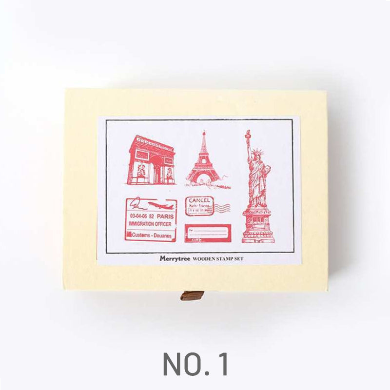 Wooden vintage travel rubber stamp sku-1
